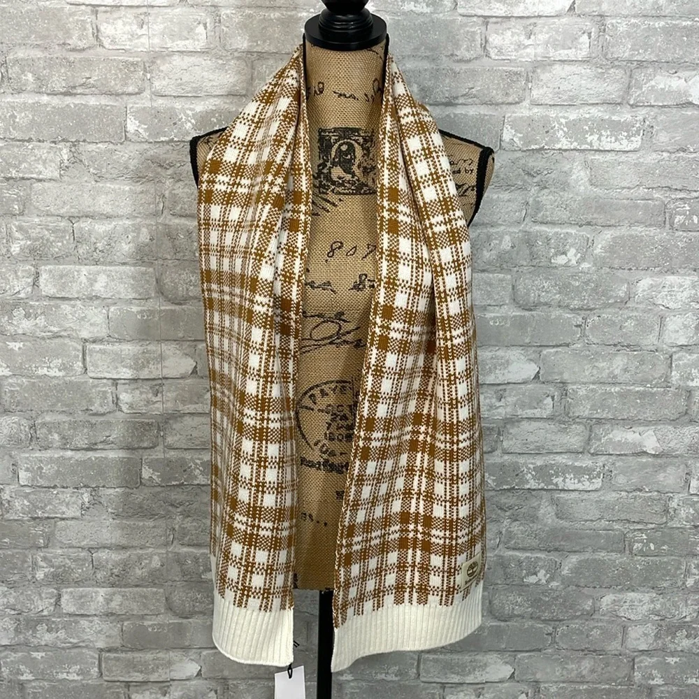 Timberlands Timberland Wheat/White Plaid Knit Scarf